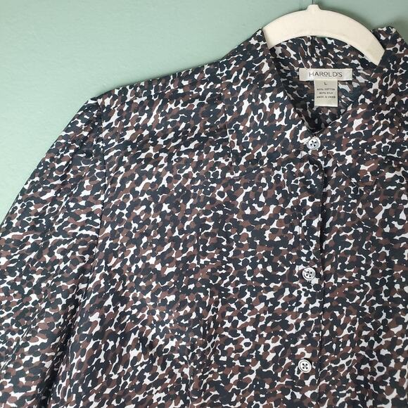 Harold's Womens Multicolor Silk Cotton Blend Button Down Shirt Top Size Large - Picture 5 of 5